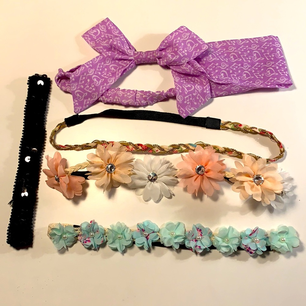 Flowered Headband Lot Musical Notes Black Sequins